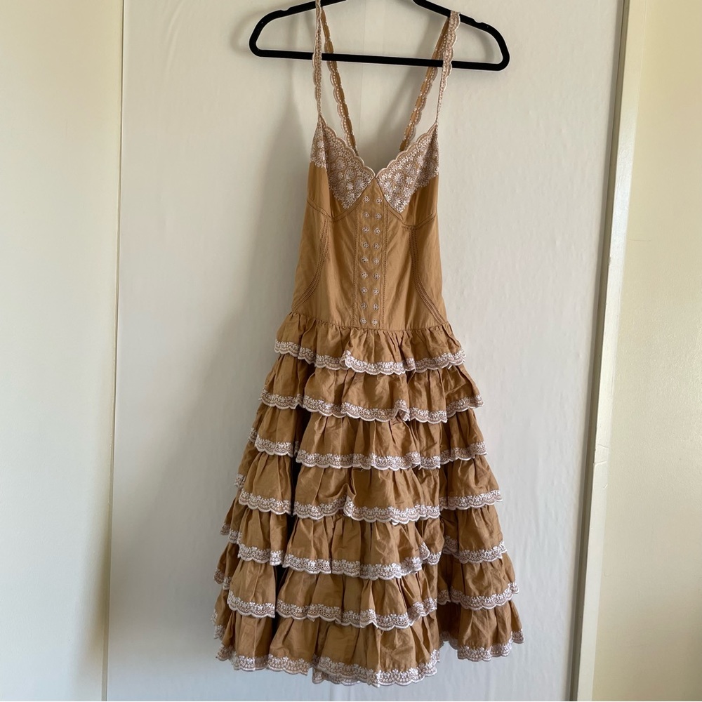 VTG 90’s 2000 Y2K Betsey Johnson Tan Eyelet Tiered Western Dress Runway … - Picture 3 of 14